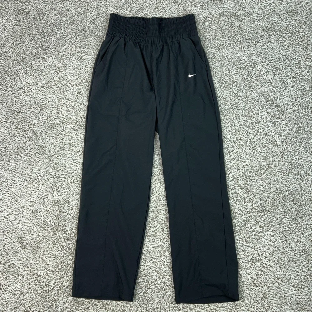 Nike Pants Womens M Black Dri FIT Track Relaxed Ultra High Waisted Running Gym